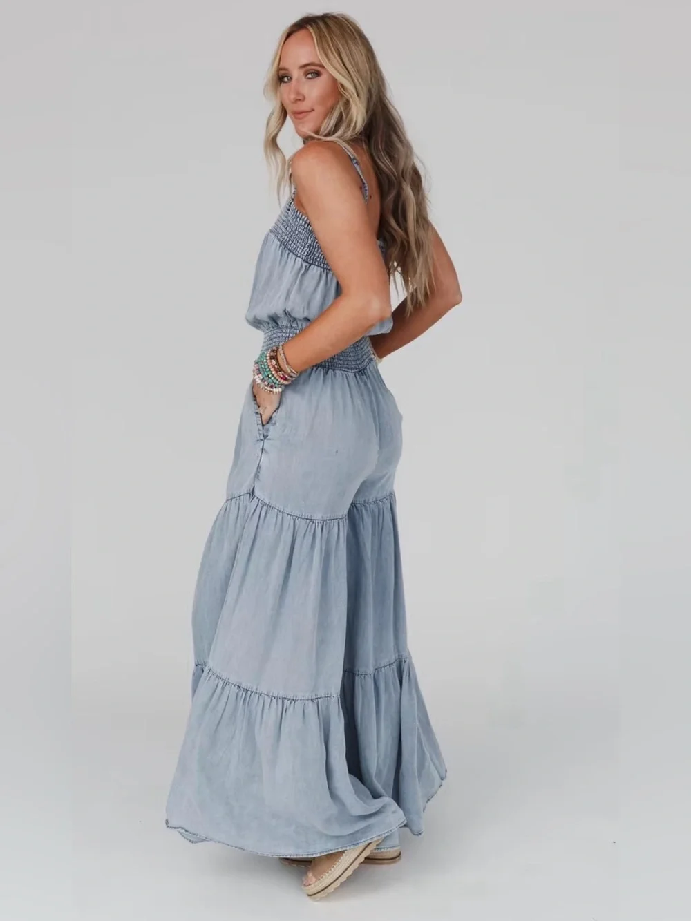 Oli & Hali Light Blue Harlow Wide Leg Chambray Jumpsuit - Picture 4 of 12